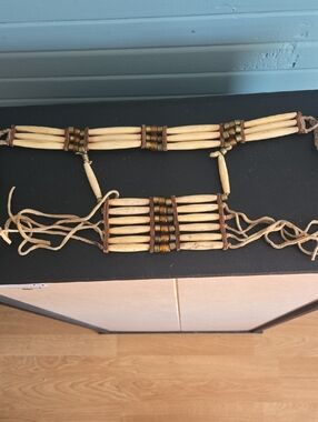 Bone Bead Tribal Belt with Leather Ties - Natural